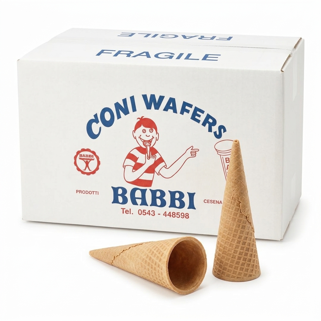 [1.11.08] Cornets Gaufre Vienna Moyen 160 Pièces 3,36 kg Carton Babbi