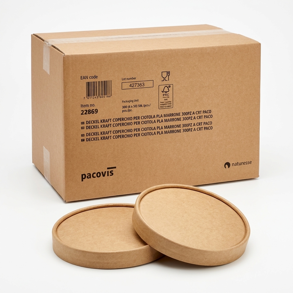 Kraft-Deckel PLA für Schale Braun (Karton 300) — Pacovis