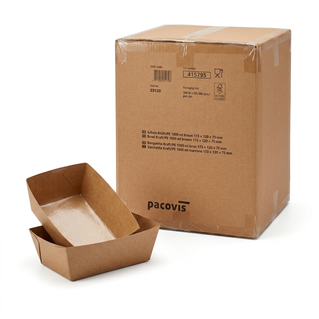 Disposable Kraft/PE Bowl 1000 ml Brown 173x120x75 mm — Carton 300 pcs