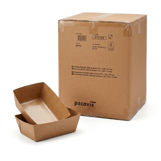 Bol Jetable Kraft/PE 1000 ml Marron 173x120x75 mm — Carton 300 pcs