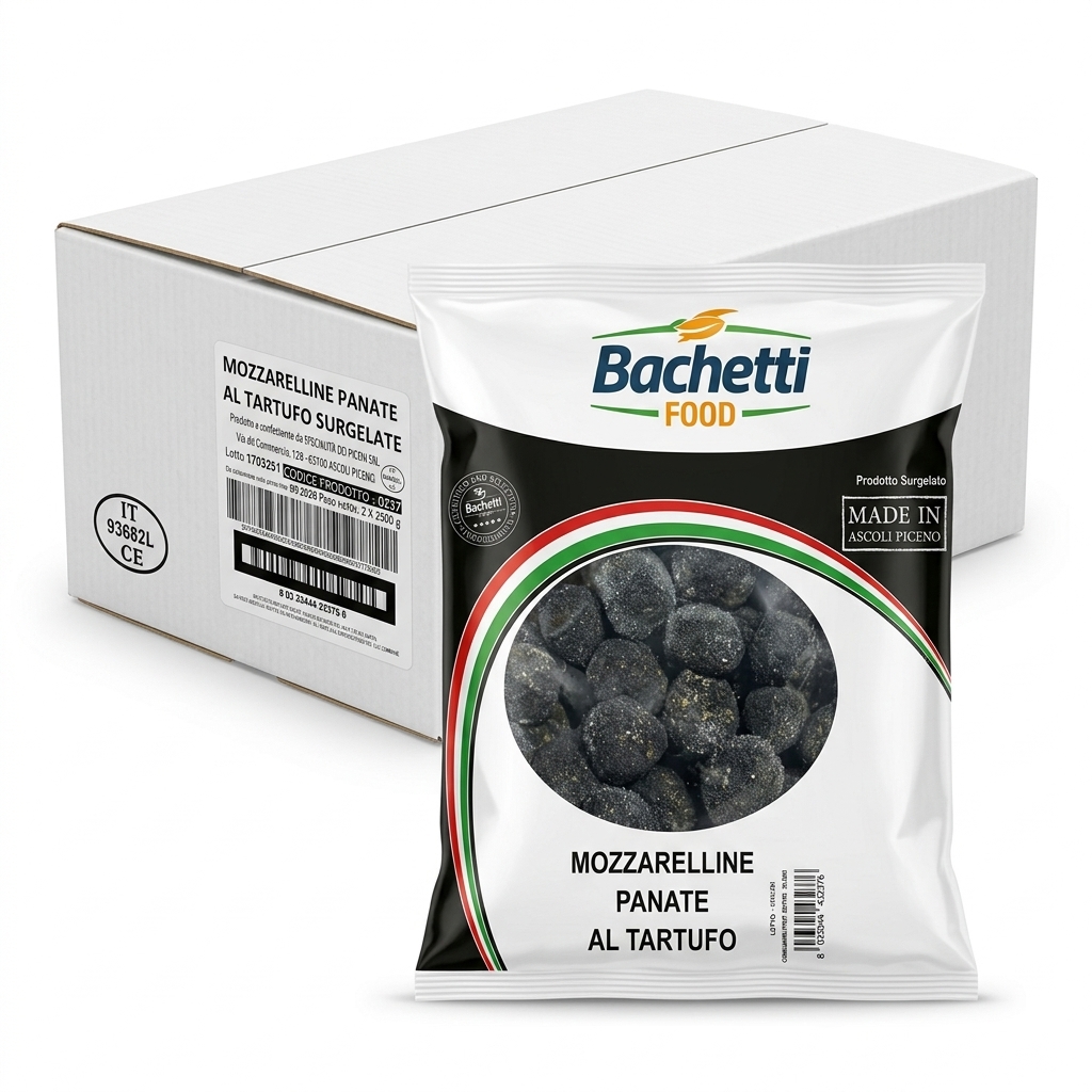 Mozzarelline al Tartufo Billes de Mozzarella Panées à la Truffe Surgelées 2x2,5 kg — Bachetti Food