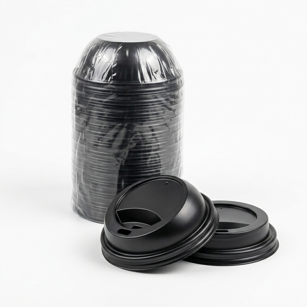 Schwarzer Kuppeldeckel Aus PS mit Ausguss D90mm 100st Pkg 10pkg Krt FIRST