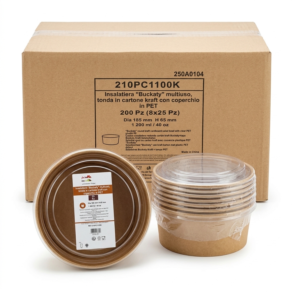 Insalatiera Cartone Kraft 1200 ml con Coperchio PET (Cartone 200 pz)