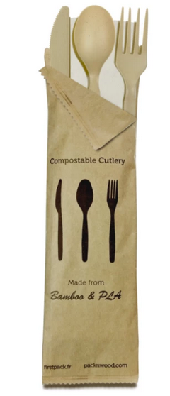 KIT DI POSATE IN FIBRA DI BAMBU E CPLA 3/1 CON INVOLUCRO COMPOSTABILE H150MM AL PZ 500PZ CRT FIRST