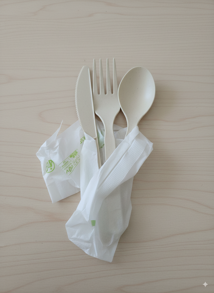 Kit Di Posate In Fibra Di Bambu E Cpla 3/1 Con Involucro Compostabile H150mm Al stk 500pz krt First