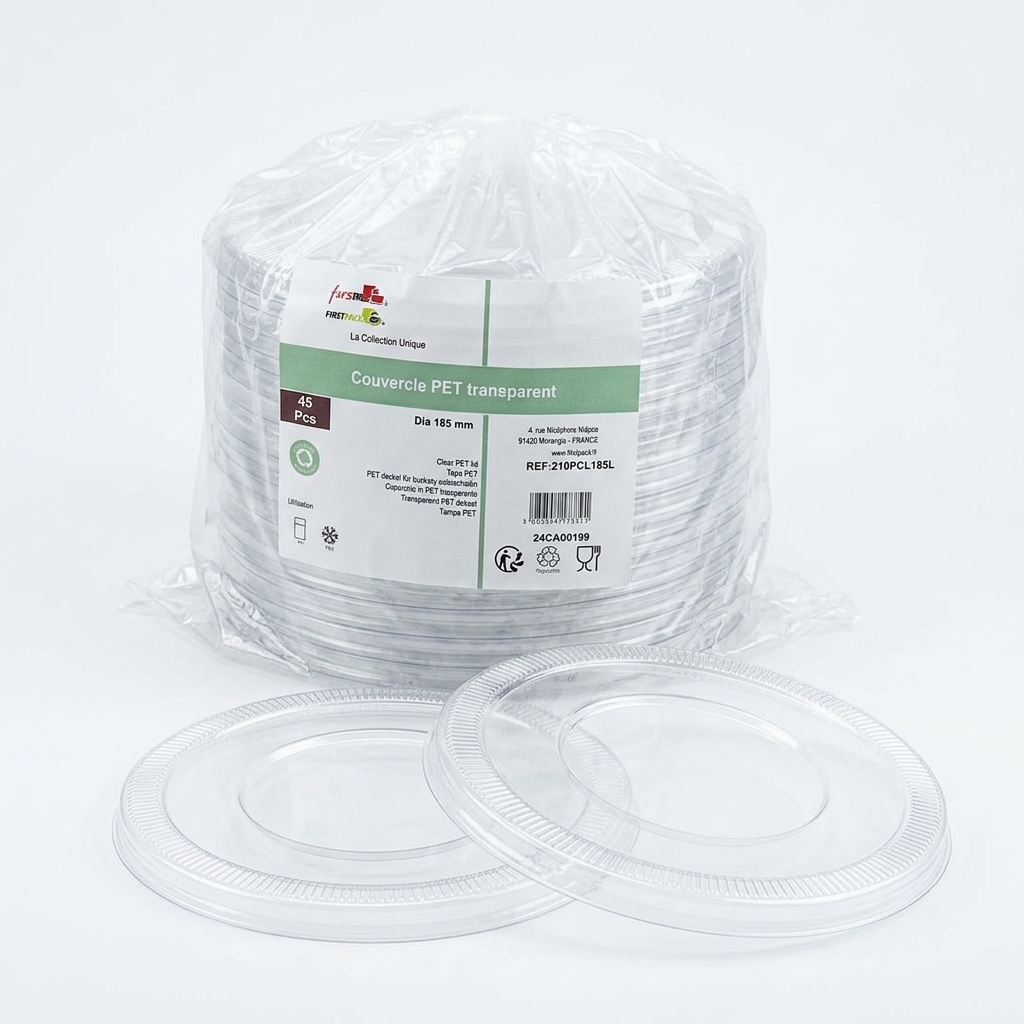 Transparent PET Lid for Buckaty Kraft Salad Bowl 1300 ml - Diameter 185 mm - Case 360 pcs