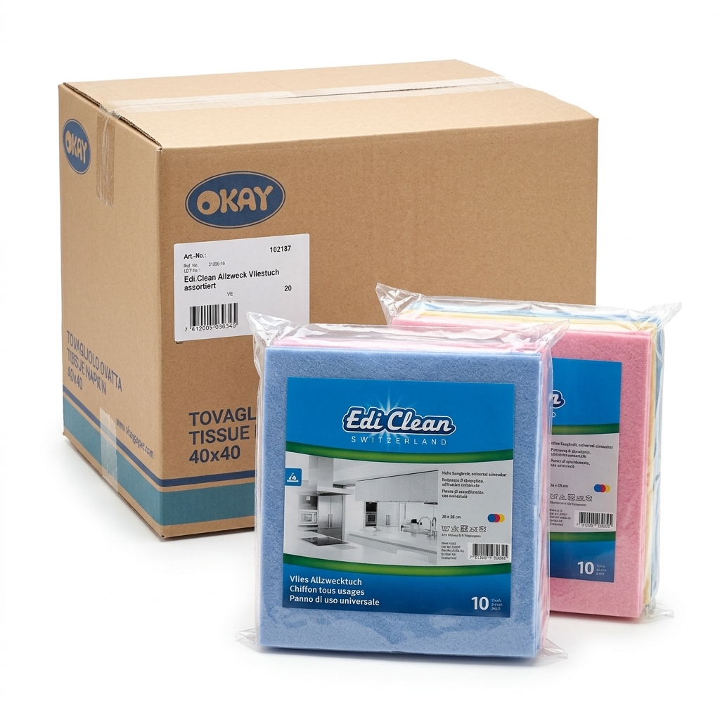 Chiffon Multiusage Non-Tissé 38x38 cm 110 g/m² Coloris Assortis — 10 Pièces (Carton 24)