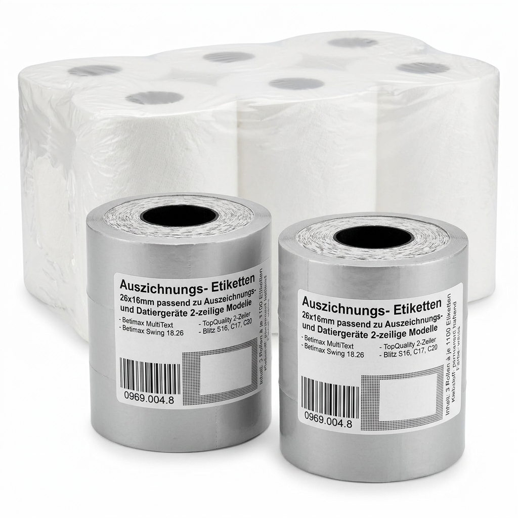 WHITE LABELS FOR PRICING GUN 26x16 MM 1100PCS X 3 ROLLS PKG AL
