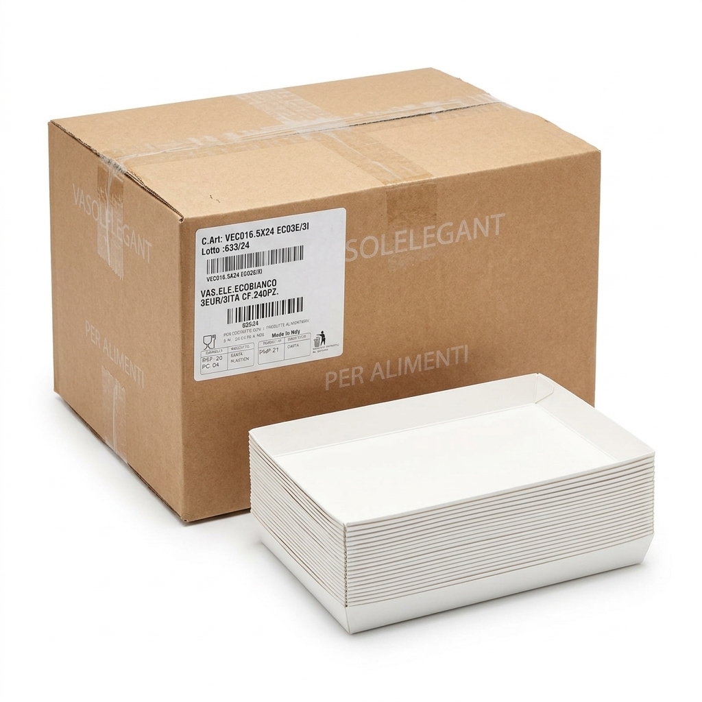 Vassoio Ecobianco 16,5x24 cm (3 EUR / 3 ITA) (240 pz) — BP Cartotecnica