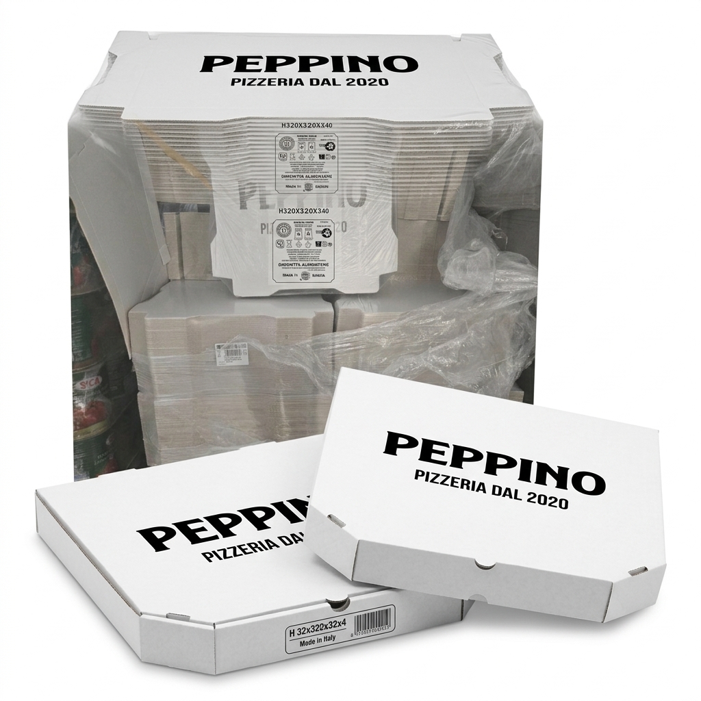 Cartone Pizza Personalizzato Peppino Pizzeria Mod. H 32x32x4 cm — Liner Italia
