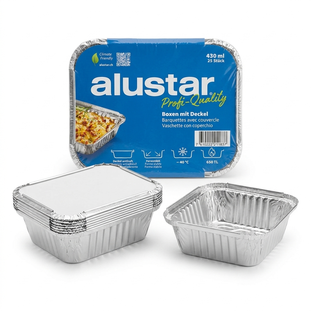 ALUMINUM TRAY ALUSTAR 430ML WITH LID - PACK OF 25PCS - PKG AL