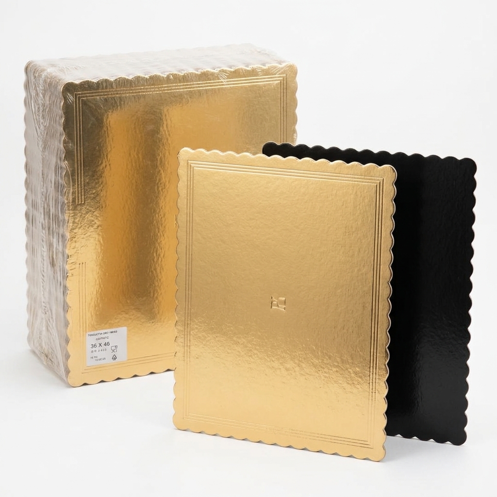 Plateau a Gateau a Bord Or/Noir 36x46 cm (Carton 10 kg)