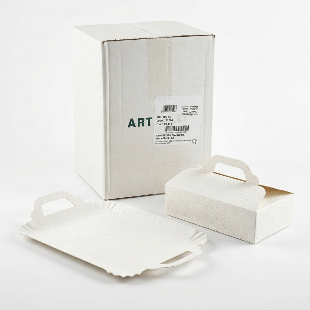 Gebäckschachteln Damast Weiss 17x24x5,5 cm (100 Stück) — BP Cartotecnica