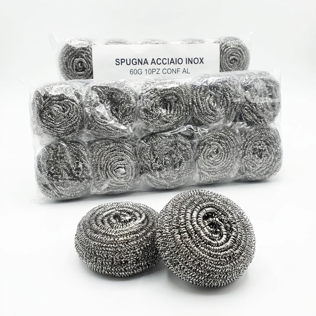 Éponge en Acier Inoxydable Inox 60 g (Paquet de 10 Pièces)