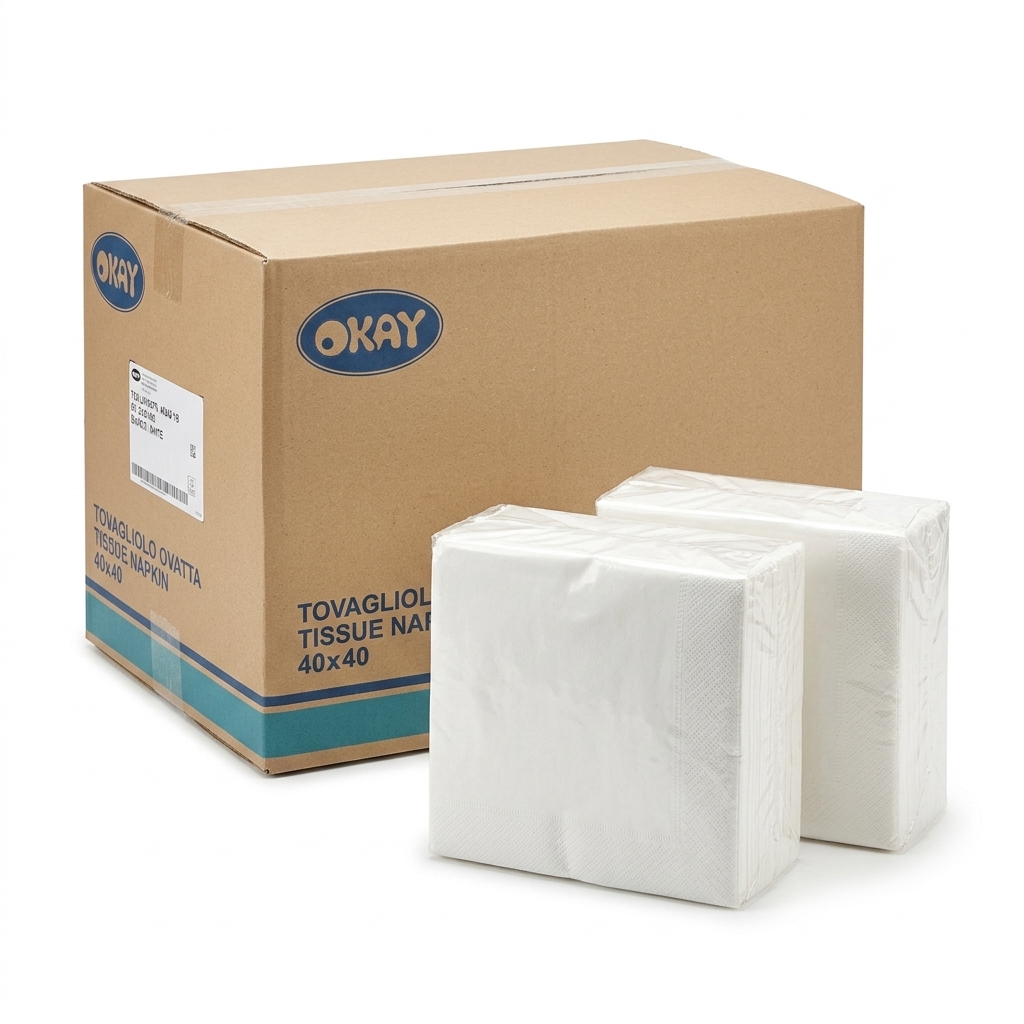 SERVIETTES PLI 1/8 - 40x40 2 PLIS BLANC 400PCS A CONF - 6 CONF A CTN - JIRR