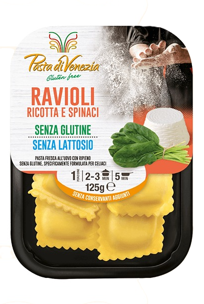RAVIOLI RICOTTA E SPINACI PASTA FRESCA SENZA GLUTINE E SENZA LATTOSIO 125G PZ 10 PZ A CRT CASAN