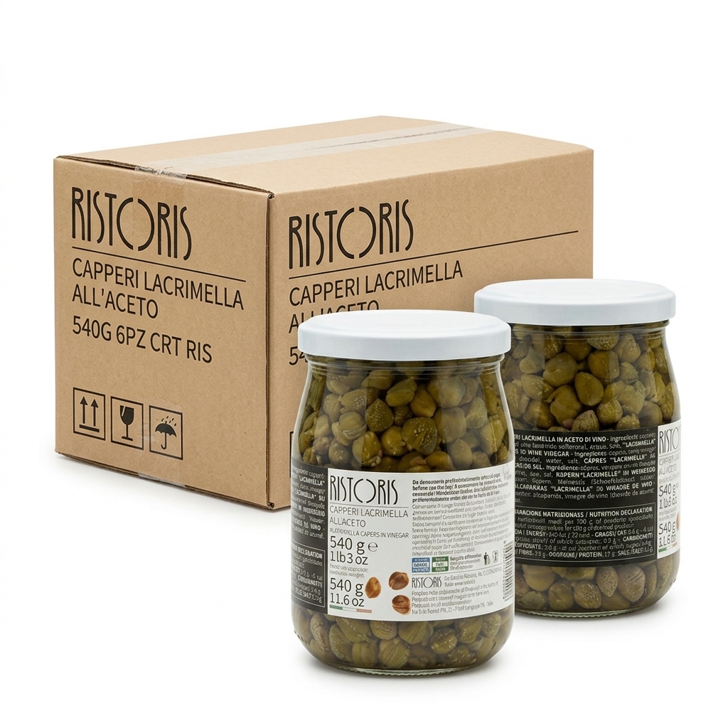 Capperi Lacrimella all'Aceto Ristoris - Vaso Vetro 540 g (Cartone 6 pz)