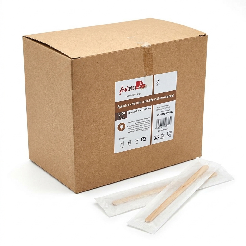 [210SPATBE] Wooden Coffee Stirrers Individually Wrapped 140 mm (Carton 1000 pcs) — First