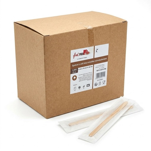 [210SPATBE] Kaffee-Rührstäbchen aus Holz Einzeln Verpackt 140 mm (Karton 1000 Stk.) — First