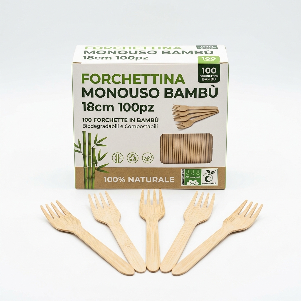 FOURCHETTE JETABLE EN BAMBOU 18CM 100PCS CONF DEC