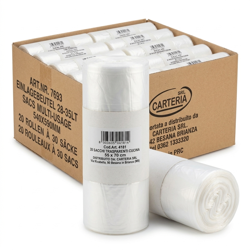 TRANSPARENT KITCHEN BAGS 55X70CM 20 BAGS PER ROLL MUS