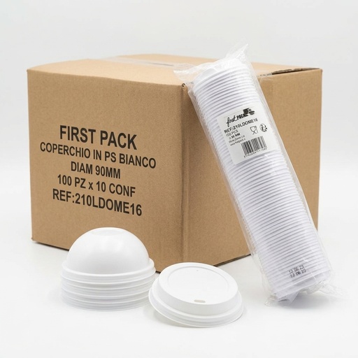 [210LDOME16] White PS Lid Ø90 mm for Coffee Cups 100 pcs x 10 packs First