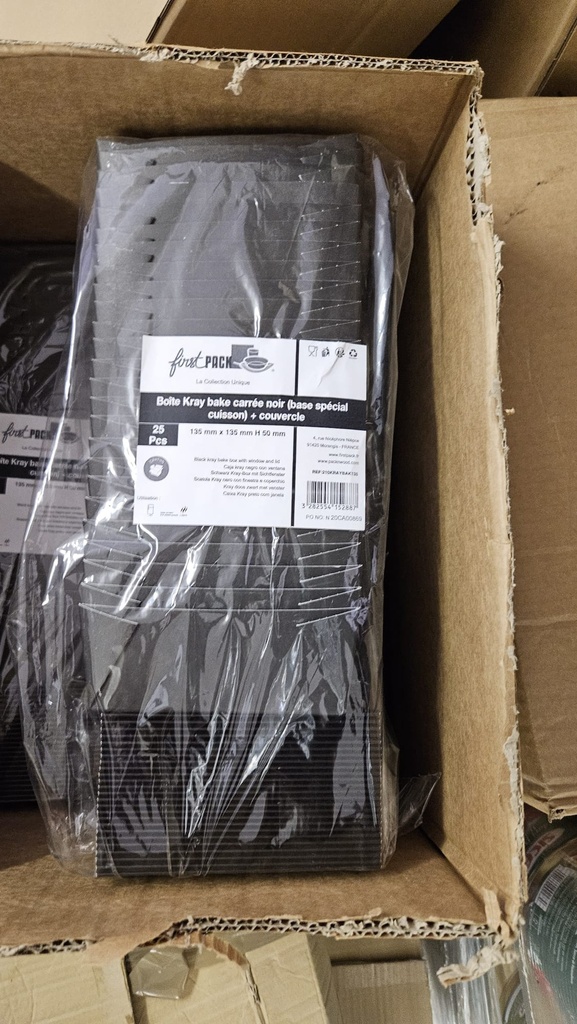 SCATOLA KRAY NERO CON COPERCHIO A FINESTRA 135MM X 135MM H5 25PZ CONF 4 CONF CRT FIRST