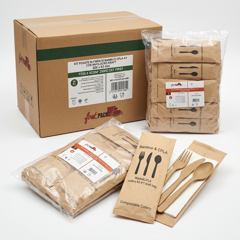 Kit Couverts Bambou & CPLA 4/1 Compostable 250 pièces — Packnwood