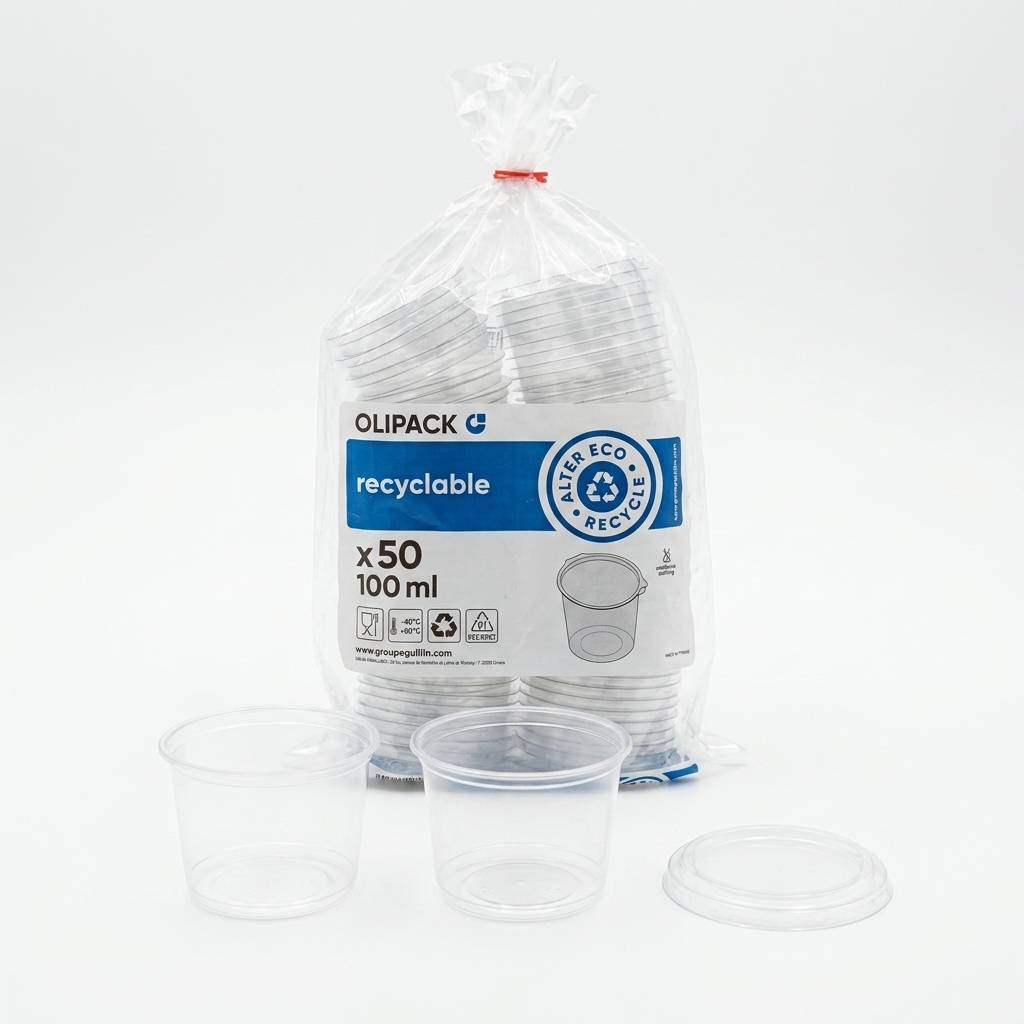 Olipack Sauce Containers with Lid 100 ml PET — 50 Pieces