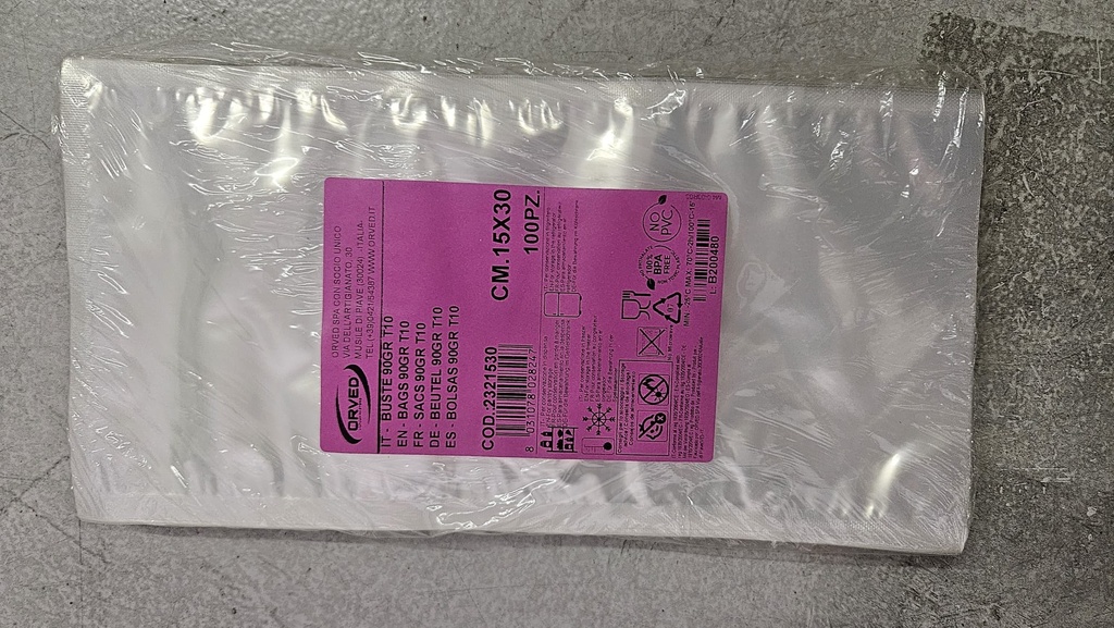 SACCHETTI SOTTOVUOTO ORVED BUSTE 90G 15X30CM 100PZ CONF