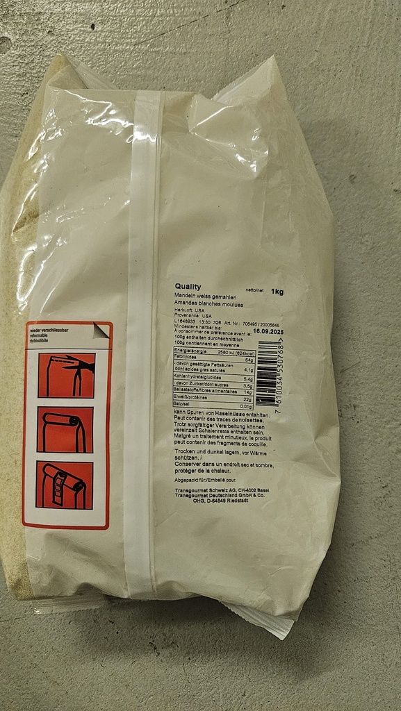 Gemahlene weisse Mandeln 1kg Pro