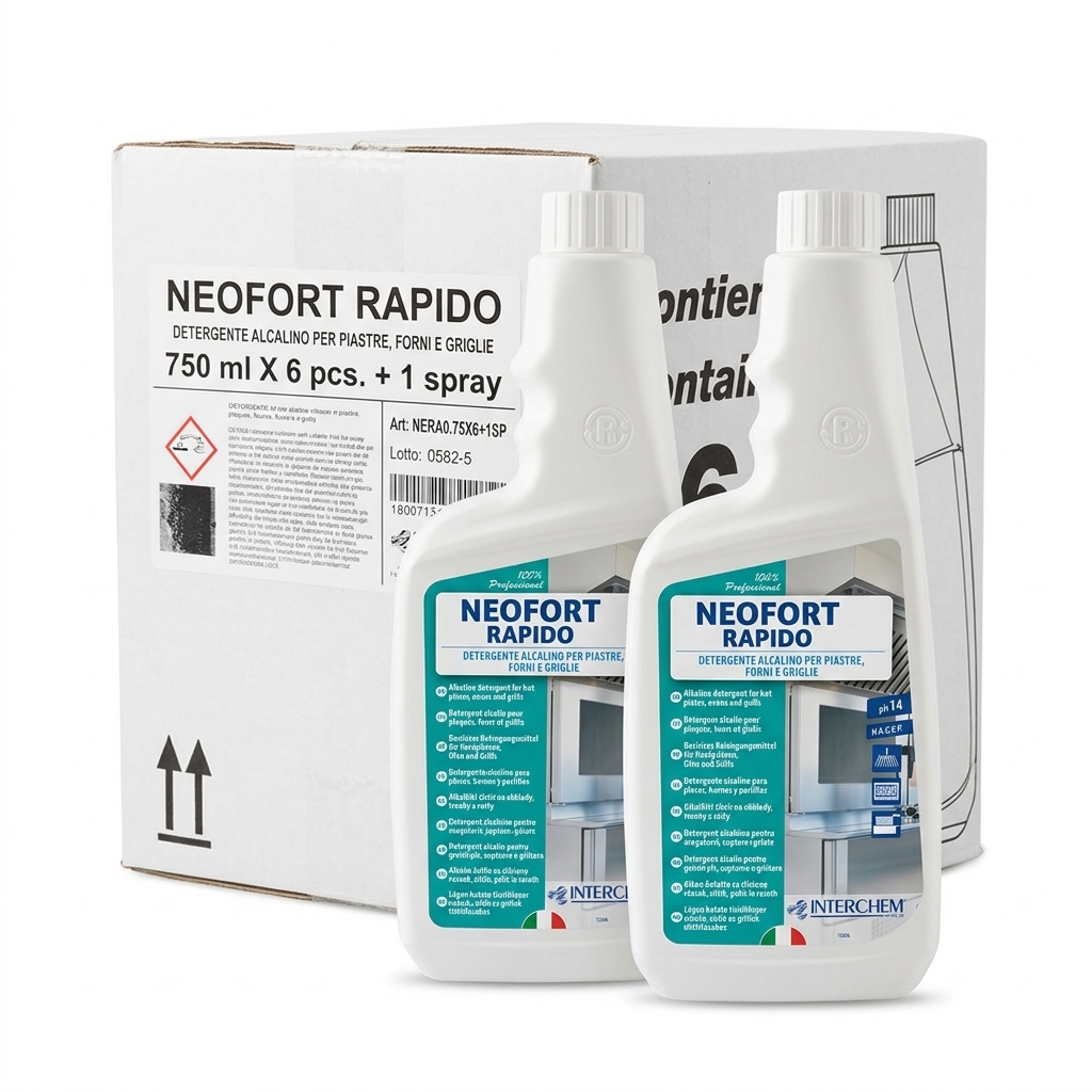 [09632] NEOFORT RAPIDO Detergente Alcalino Forni Piastre Griglie 750 ml — Interchem
