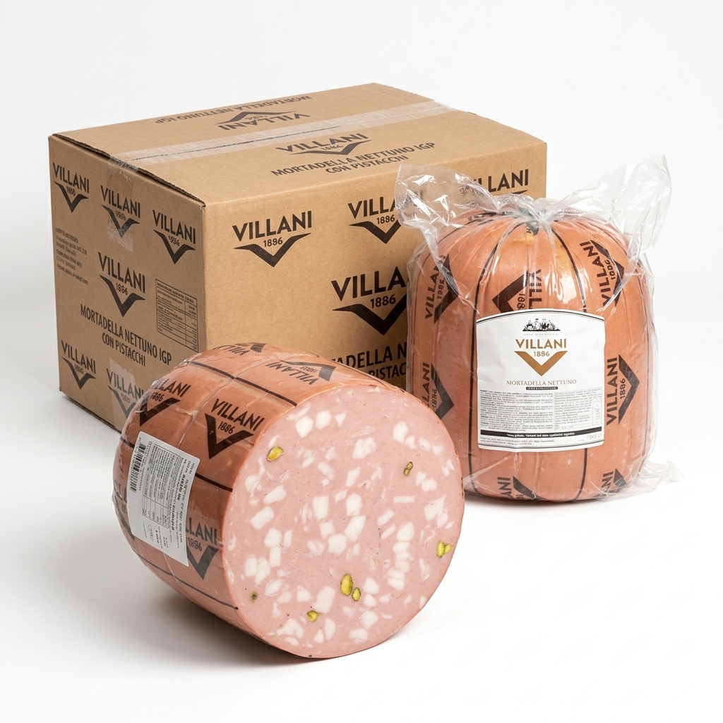 [03180835] Mortadella Nettuno IGP con Pistacchi Metà ca 7 kg — Villani