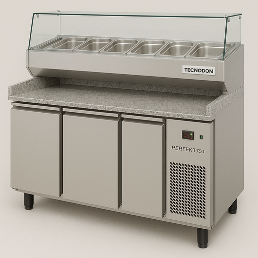 [PERFEKT750P3] TECNODOM Refrigerated Pizza Counter with Display Case 75cm - 3 Doors - Length 206cm - Model PERFEKT750P3