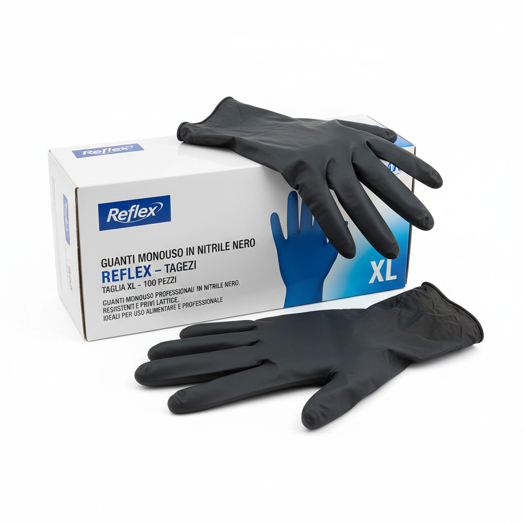 Gants Jetables en Nitrile Noir Reflexx - Taille XL - Lot de 100 Pièces