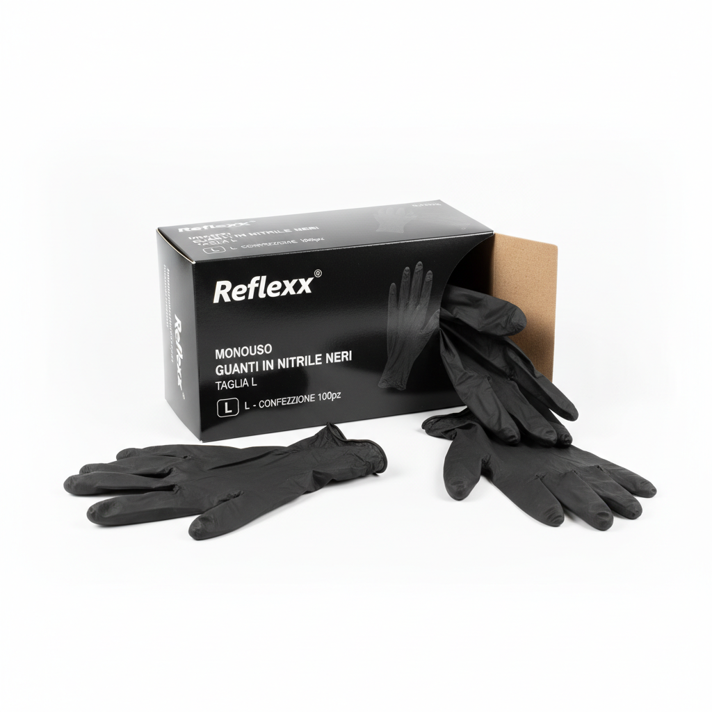 [26424] Einweg-Nitrilhandschuhe Reflexx Schwarz Grösse L - Packung 100 Stk
