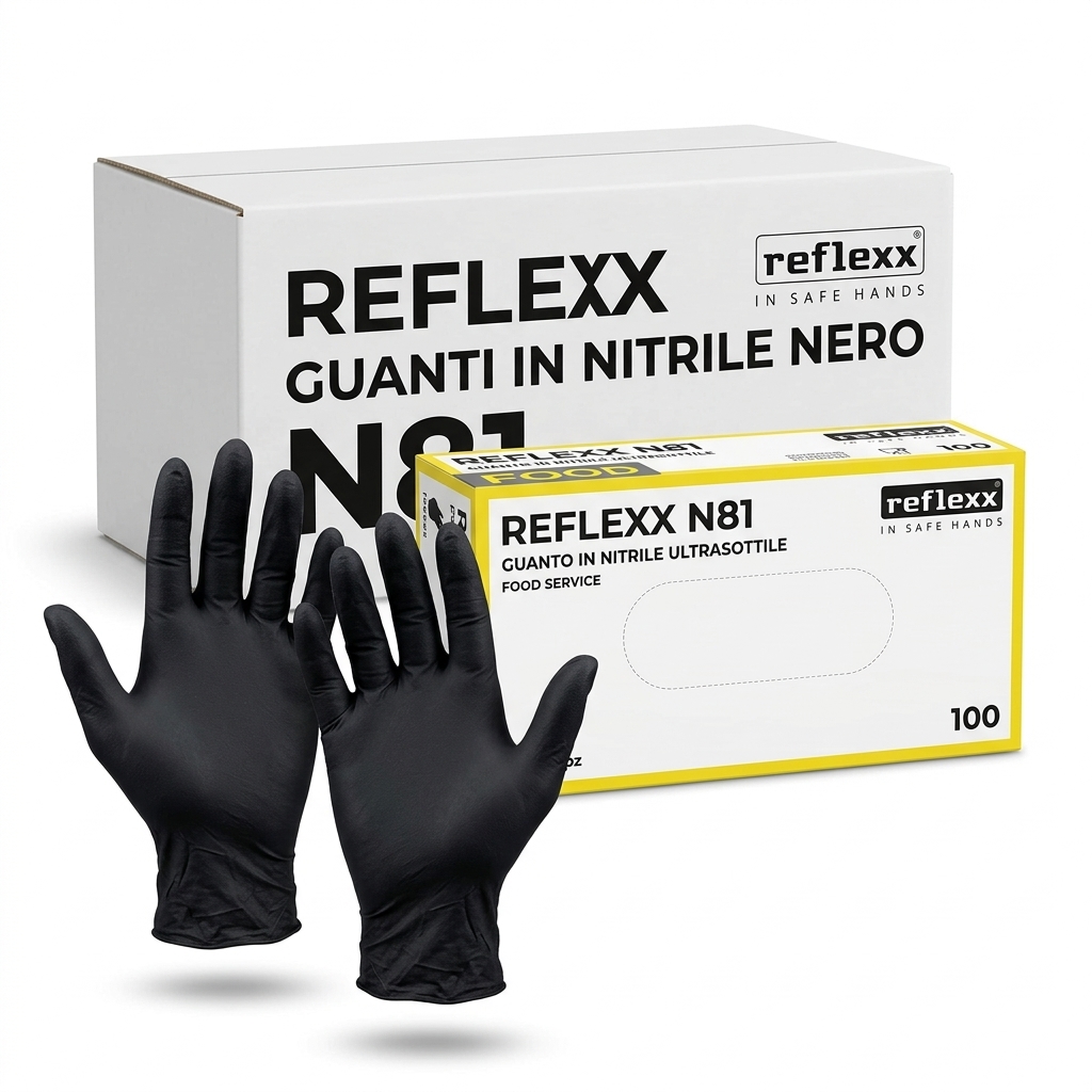 [26424] Gants Jetables en Nitrile Noir Sans Poudre Taille L 100 pièces — Reflexx