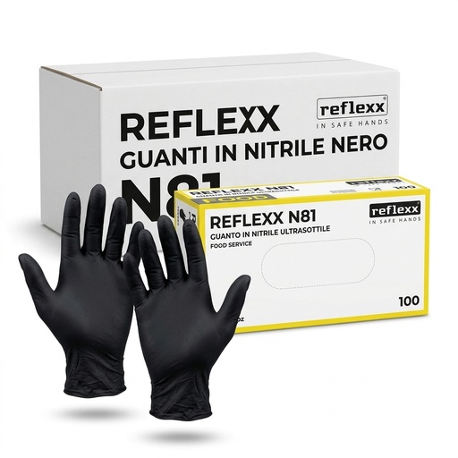 [26424] Guanti Monouso in Nitrile Nero Senza Polvere Taglia L 100 pz — Reflexx