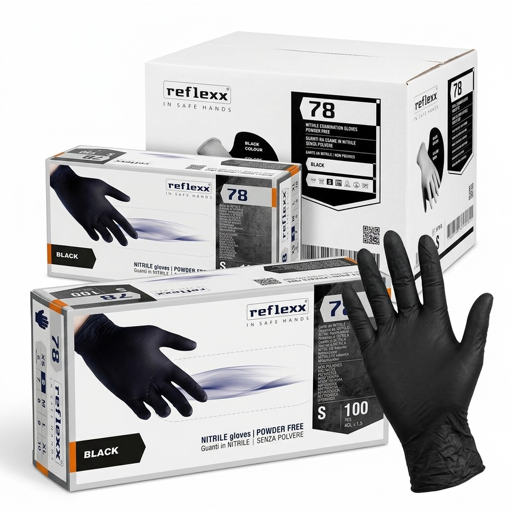 GUANTI MONOUSO NITRILE NERO REFLEXX TAGLIA S CONF100 REF