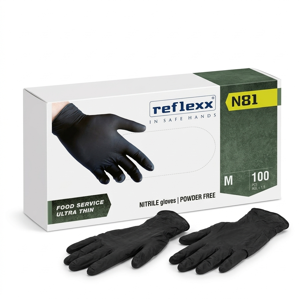 [26425] Disposable Black Nitrile Gloves Size M 100 pcs — Reflexx