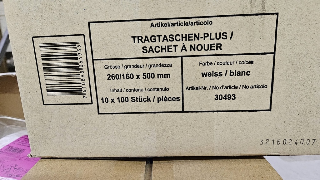 SACCHETTO SHOPPER PLASTICA 260/160 X 500 MM 100PZ CONF