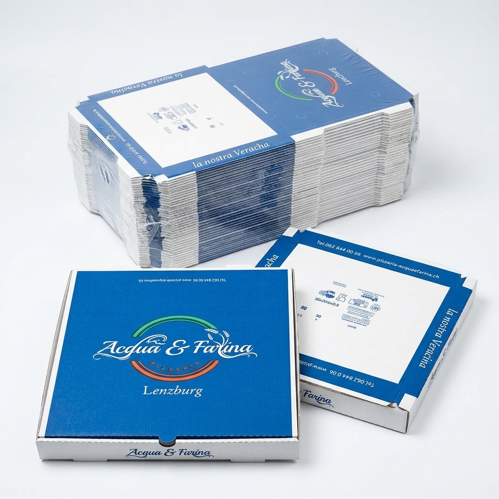 Carton a Pizza Personnalise Acqua e Farina Strie 33x33x3,5 cm (Paquet 100 pcs)