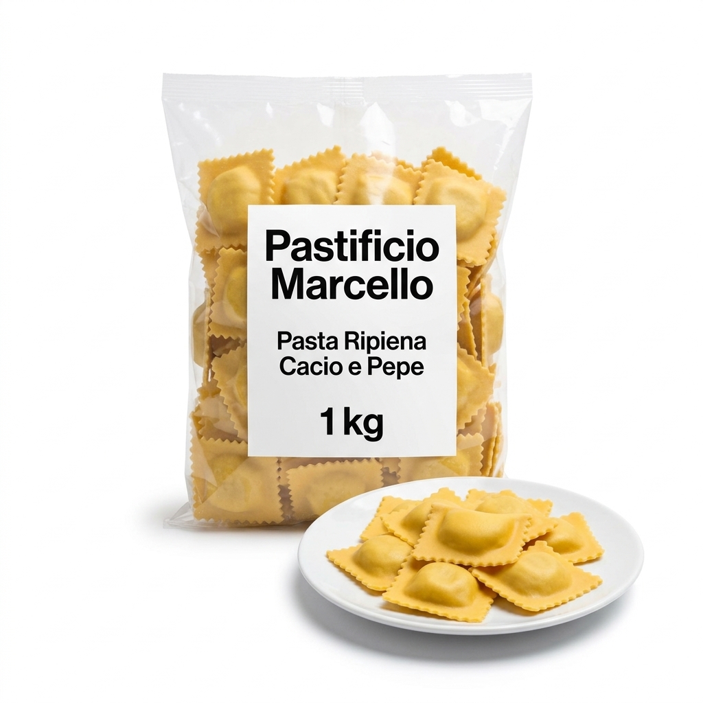 Pâtes farcies Cacio e Pepe 1 kg (Carton 5 kg) MARC (Tortello, Verde, 250gr)