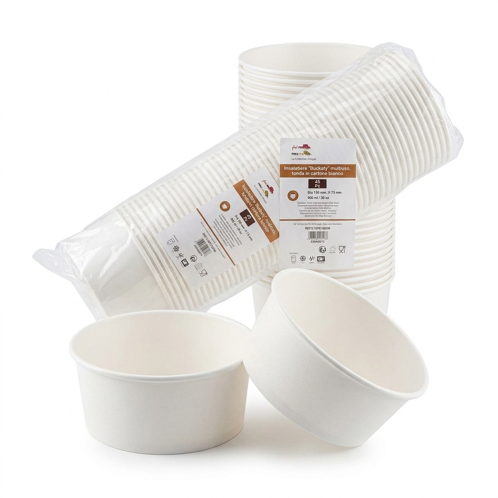 Insalatiera Tonda Cartone Bianco 900 ml D150 H75 — 45 pz/conf