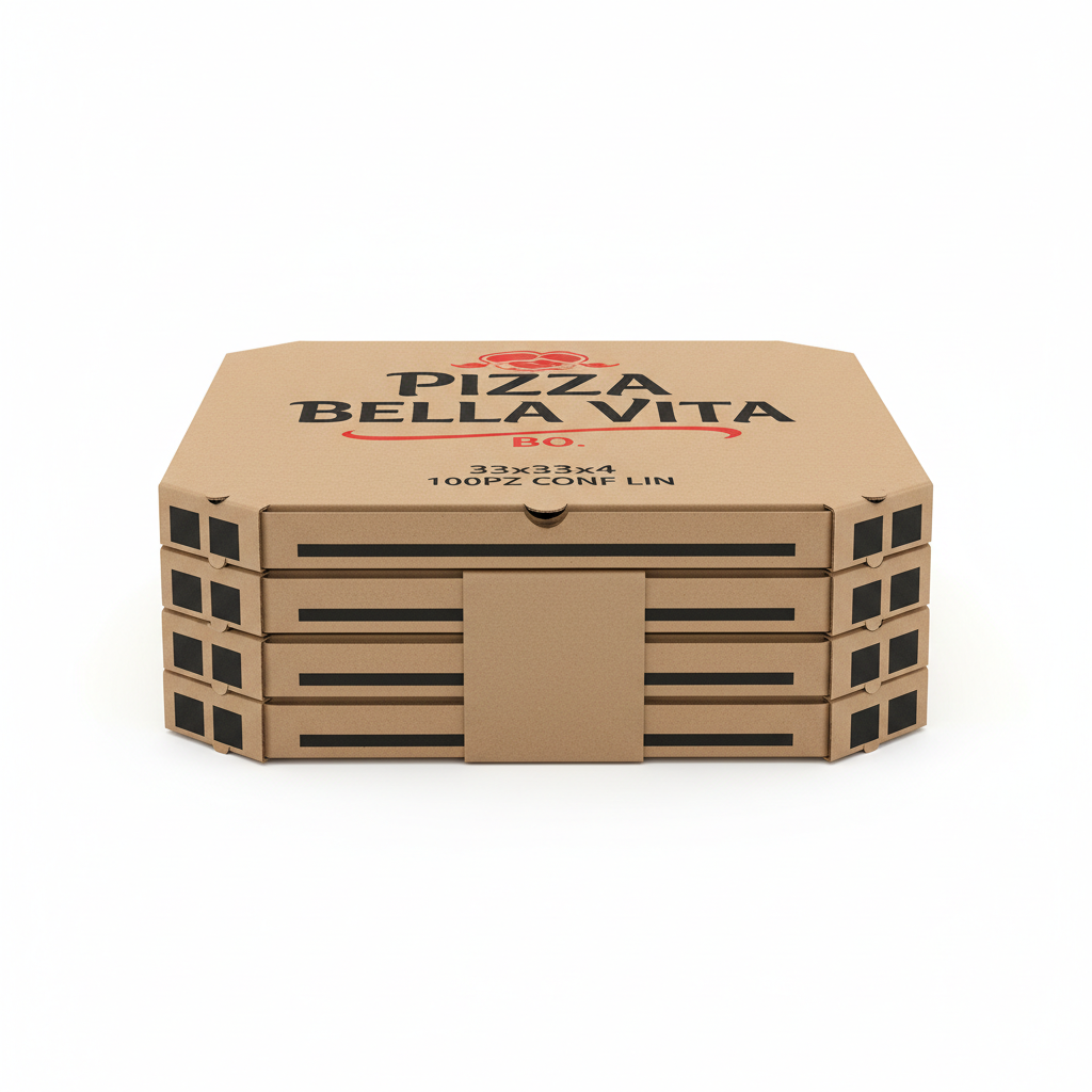 CARTONI PIZZA PERSONALIZZATI BELLA VITA BO. 33x33x4 100PZ CONF LIN