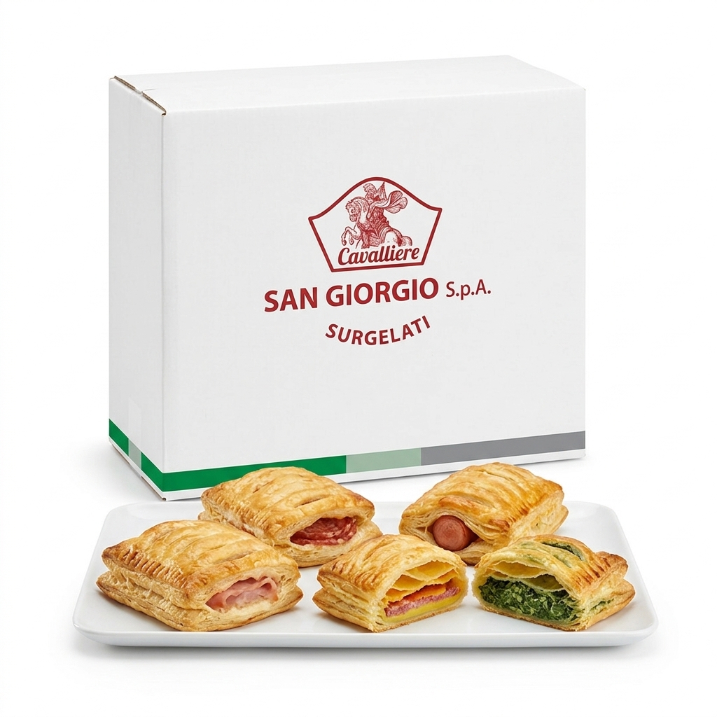 RUSTICI PÂTE FEUILLETÉE 4 SAVEURS ASSORTIES SURGELÉS 100G 4X25PCS 10KG CRT SG