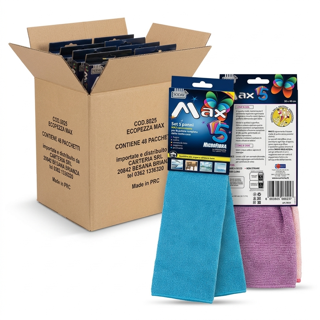 Ecopezza Max 5 Panni in Microfibra 30x40 cm (Set 5 Colori)