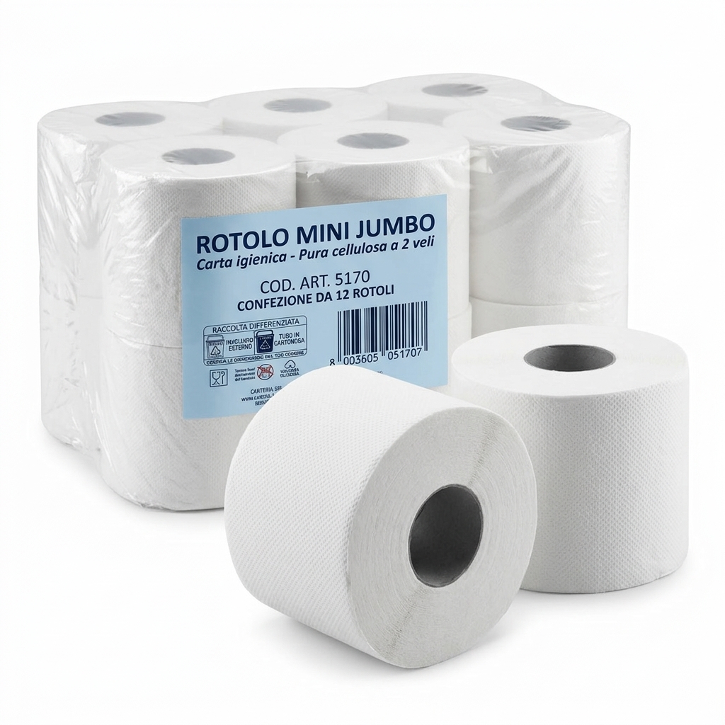 Papier Hygiénique Mini Jumbo 600 2 Plis 145 m (Paquet 12 Rouleaux) — Carteria