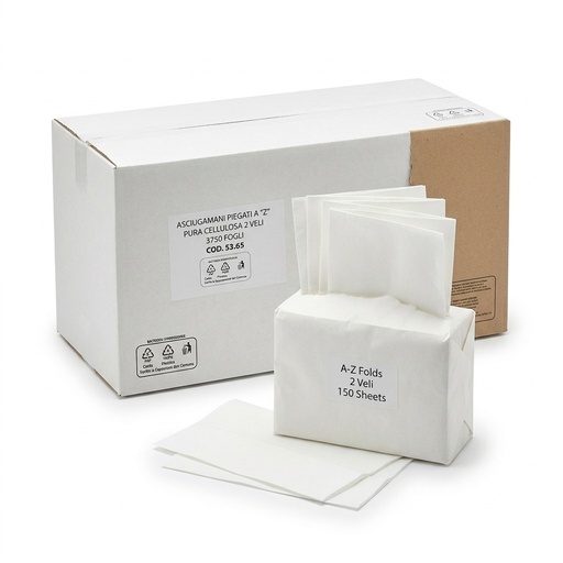 Asciugamani di Carta Piegati a Z 2 Veli 23,5 x 24 cm - 3.750 Fogli (25 Fascette)