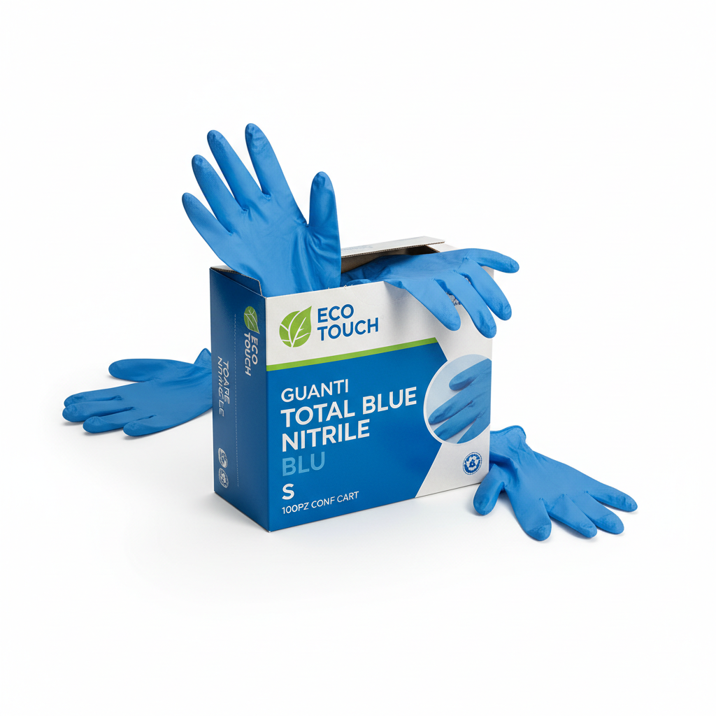 Guanti Eco Touch Total Blue Nitrile Blu S 100pz pkg Cart